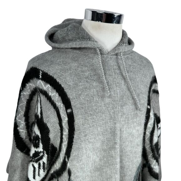 Tejidos Ruminahui Wolf Dreamcatcher Alpaca Wool Poncho Hoodie Mens XL Gray Black - Picture 2 of 9